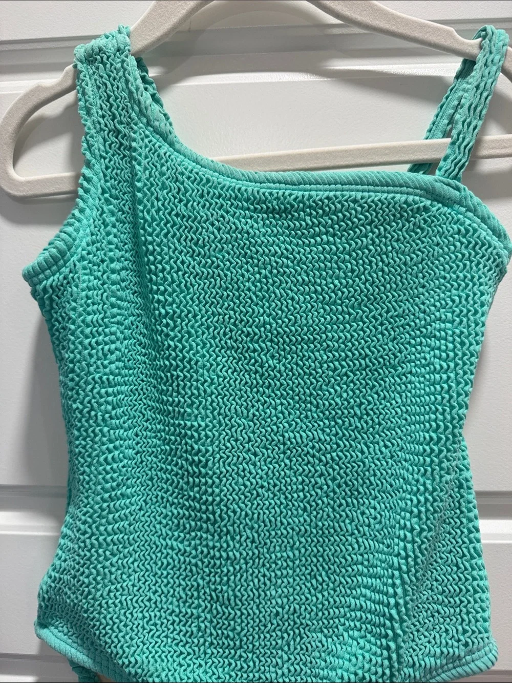 Green Girls Crinkle Textured One Shoulder One Piece Swimsuit